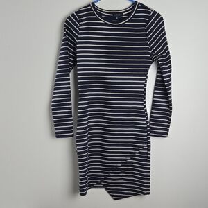 Iris Blue and White Long Sleeve Crew‎ Neck Dress